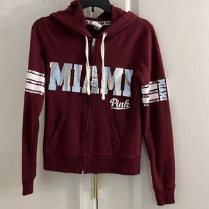 Victoria’s Secret pink zip up hoodie maroon and silver size extra small